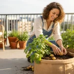 Pommes de terre en sac: grosse récolte sur petit balcon - Image de couverture