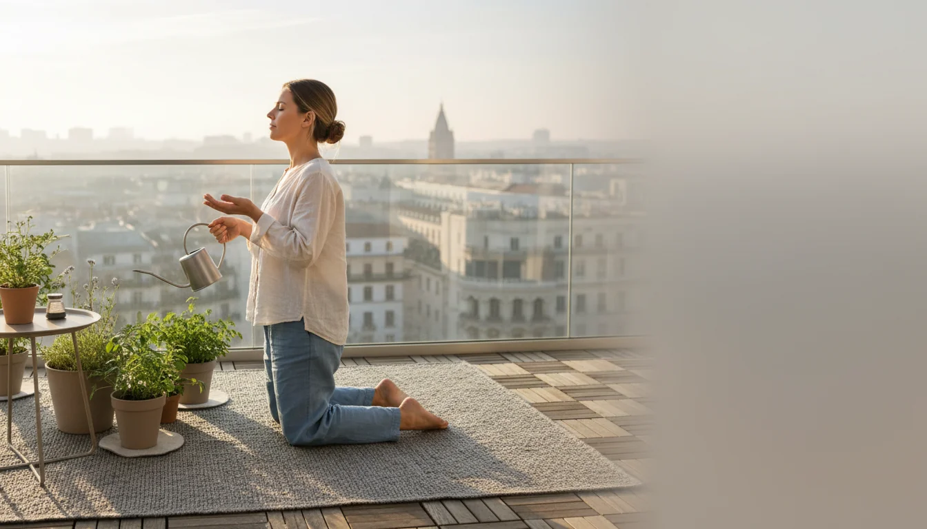 Rituels du matin au balcon : arrosage, souffle, silence - Image de couverture