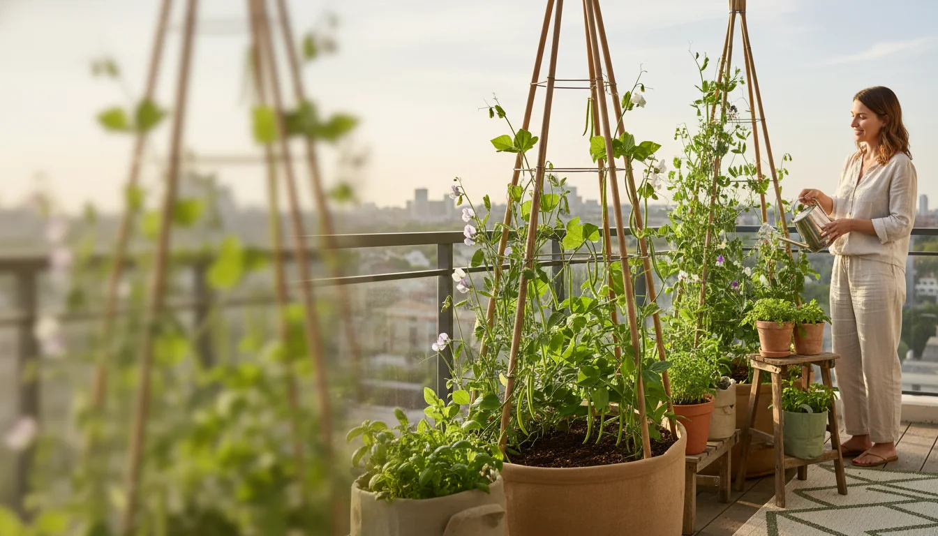 Treillis de balcon: faire grimper haricots et pois en pot - Image de couverture